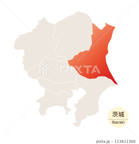 茨城県の明るく美しい地図、関東地方の中の茨城県 茨城県の明るく美しい地図、関東地方の中の茨城県 113611360