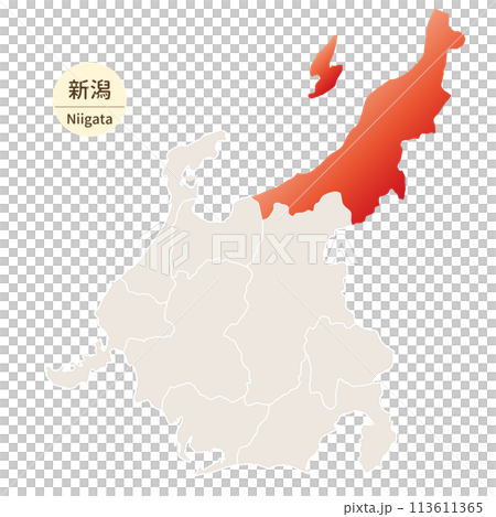 A bright and beautiful map of Niigata Prefecture, Niigata Prefecture in the Chubu region 113611365