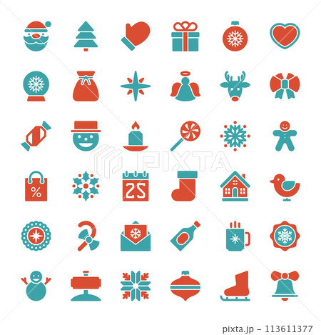 Christmas icons vector set. Christmas decorations objects and sy 113611377