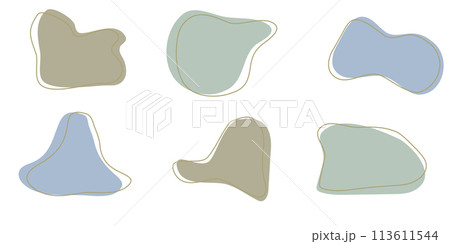 Set of organic irregular blob shapes with stroke line. Blue gray random deform spot fluid circle Isolated on white background Organic amoeba Doodle elements. Abstract rounded forms Vector illustration Set of organic irregular blob shapes with stroke line. Blue gray random deform spot fluid circle Isolated on white background Organic amoeba Doodle elements. Abstract rounded forms Vector illustration 113611544