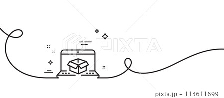 Online delivery line icon. Continuous one line with curl. Parcel tracking sign. Logistics website symbol. Online delivery single outline ribbon. Loop curve pattern. Vector 113611699
