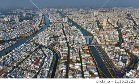 Impression Ho chi Minh cityscape aerial with canal system, overc 113612228