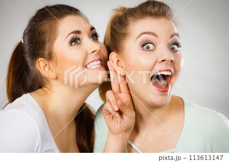 Two women telling gossip Two women telling gossip 113613147