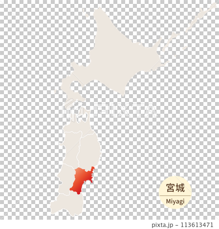 宮城県の明るく美しい地図、北海道・東北地方の中の宮城県 宮城県の明るく美しい地図、北海道・東北地方の中の宮城県 113613471
