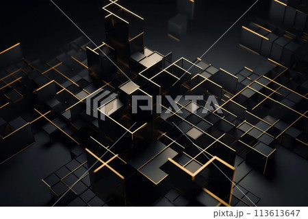 Luxury Abstract Background with Textured Black and Gold Shapes, Generative AI 113613647
