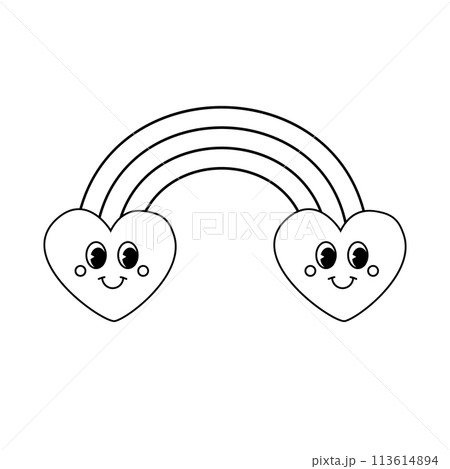 Vector groovy outline retro rainbow with hearts 113614894