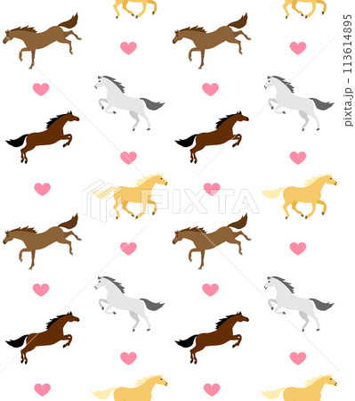Vector seamless pattern of horses and hearts 113614895