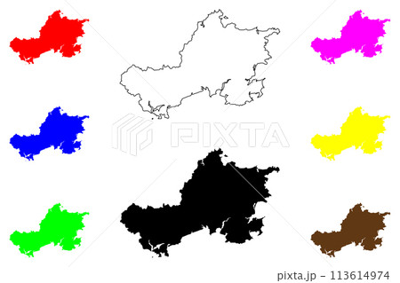 Weihai city (People's Republic of China, PRC) map vector illustration, scribble sketch Weihaiwei Prefecture-level city map Weihai city (People's Republic of China, PRC) map vector illustration, scribble sketch Weihaiwei Prefecture-level city map 113614974