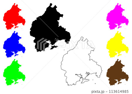 Yangjiang city (People's Republic of China, PRC) map vector illustration, scribble sketch Yeungkong Prefecture-level city map 113614985