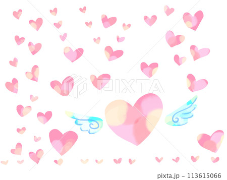 ピンクのハートと天使の羽 113615066