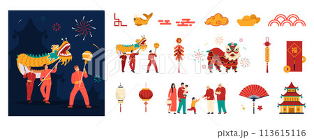 Chinese new year icons set Chinese new year icons set 113615116