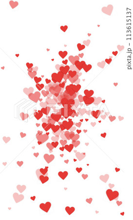 Flying hearts for valentine's day. Red hearts scattered on white background. Beautiful flying hearts vector illustration. 113615137