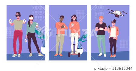 Hand drawn people using technology illustrations 113615344