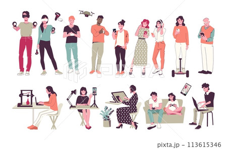 Hand drawn people using technology set 113615346