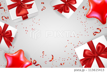 Realistic present background with gift boxes...のイラスト素材 [113615413] - PIXTA