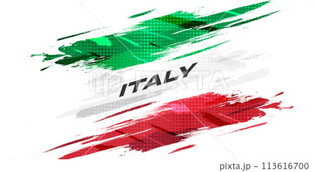 Italy Flag in Brush Paint Style with Halftone Effect. National Flag of Italy with Grunge Brush Concept 113616700