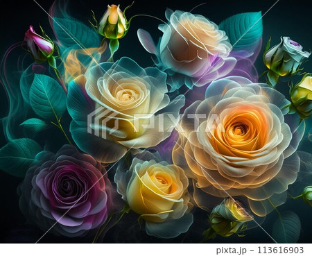 カラフルな薔薇の花の背景 113616903