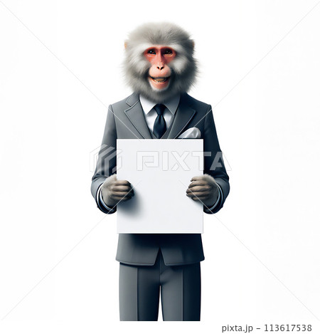 白いプラカードを持ってスーツを着た猿 白いプラカードを持ってスーツを着た猿 113617538