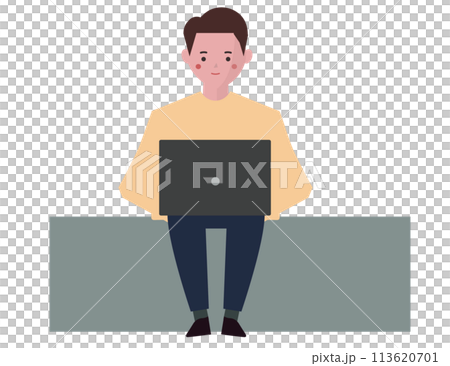 一個使用電腦的人。矢量圖 113620701