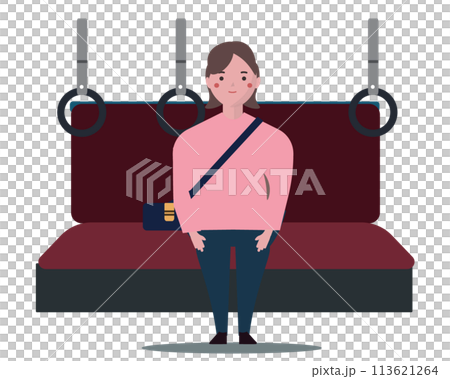 Woman riding on a train. Vector illustration 113621264