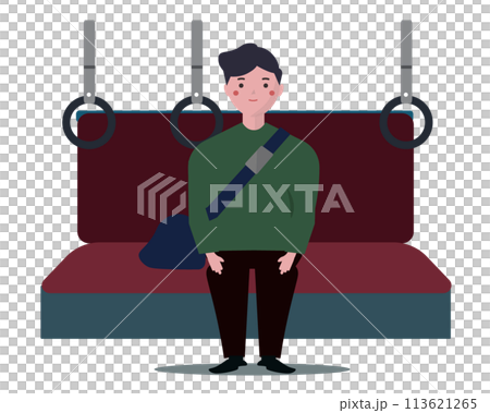 電車に乗る男性。ベクターイラスト	 113621265