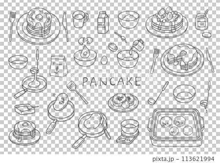 與煎餅相關的手繪插圖集（單色） 113621994