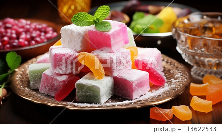 Turkish delight, sweet confection of starch and sugar cubes 113622533