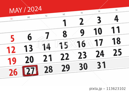 Calendar 2024, deadline, day, month, page, organizer, date, May, monday, number 27 113623102