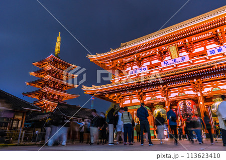 日本の東京都市景観 4月。脱コロナ…インバウンド完全復活、外国人観光客で賑わう浅草寺…＝6日 113623410