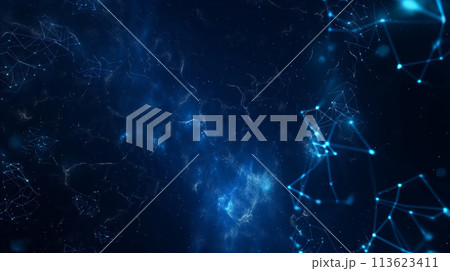 Dark Blue Background With Lines and Dots 113623411