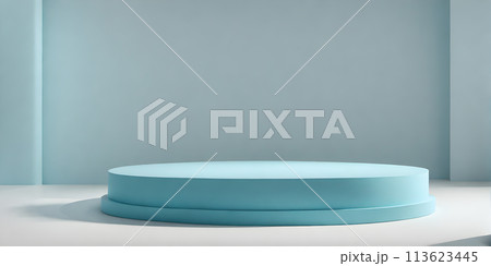 Minimalistic podium in bright blue pastel colors designed for product presentation Minimalistic podium in bright blue pastel colors designed for product presentation 113623445