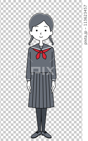 昭和の女子生徒のイラスト（セーラー服） 113623457