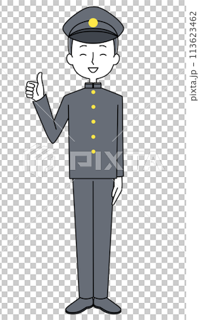 Hand sign: Illustration of a Showa-era male student (student cap and school uniform) 113623462