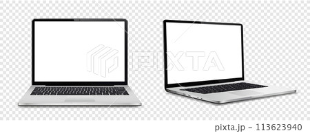 Laptop computer with white screen on transparent background 113623940
