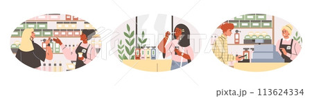 Natural cosmetics and skincare eco products store set, flat vector isolated. Natural cosmetics and skincare eco products store set, flat vector isolated. 113624334