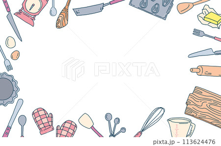 キッチン道具の手描きイラストセット キッチン道具の手描きイラストセット 113624476