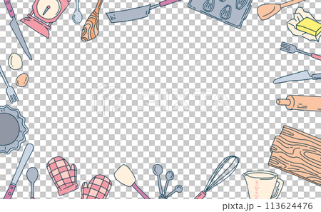 キッチン道具の手描きイラストセット キッチン道具の手描きイラストセット 113624476