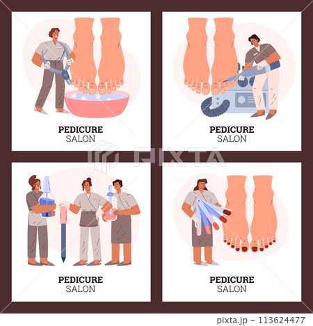 Pedicure salon banners and flyers templates, flat cartoon vector illustration. 113624477