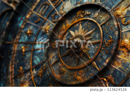 Horoscope circle with zodiac signs on abstract background 113624526