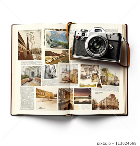 Vintage collage with photos and tourist postcards. Travel memories. A lot of papers and sheets. Vintage collage with photos and tourist postcards. Travel memories. A lot of papers and sheets. 113624669