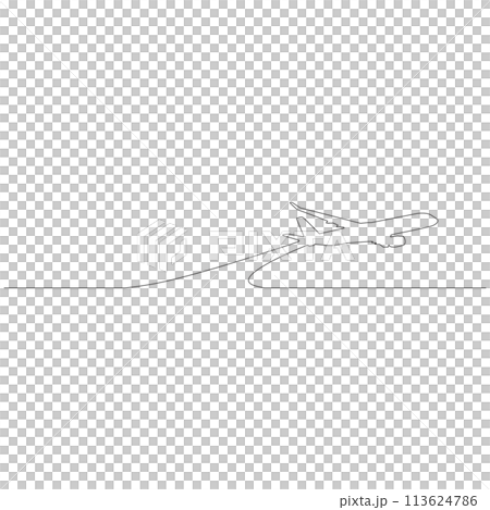 線で描かれたシンプルな飛行機のアウトラインスケッチのイラスト　ベクター 113624786
