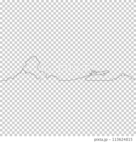 線で描かれたシンプルな飛行機と雲のアウトラインスケッチのイラスト ベクター 線で描かれたシンプルな飛行機と雲のアウトラインスケッチのイラスト ベクター 113624815