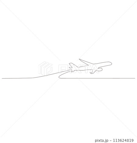 線で描かれたシンプルな飛行機のアウトラインスケッチのイラスト　ベクター 113624819