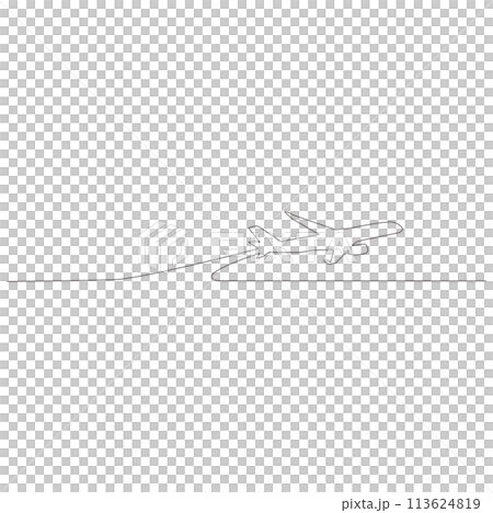 線で描かれたシンプルな飛行機のアウトラインスケッチのイラスト　ベクター 113624819