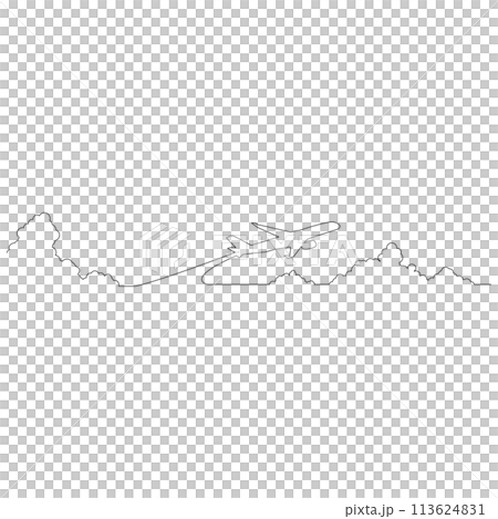 線で描かれたシンプルな飛行機と雲のアウトラインスケッチのイラスト ベクター 線で描かれたシンプルな飛行機と雲のアウトラインスケッチのイラスト ベクター 113624831