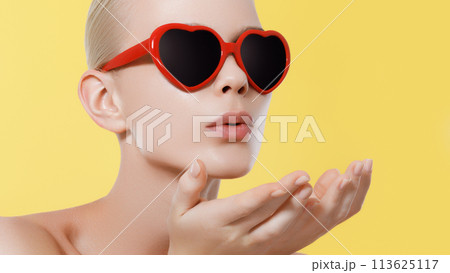 Beautiful young woman in stylish heart shaped Beautiful young woman in stylish heart shaped 113625117