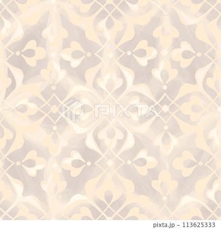 Seamless arabesque minimal abstract organic shapes pattern. Floral geometric brocade texture. Fabric background. Abstract trendy fabric design style. 113625333