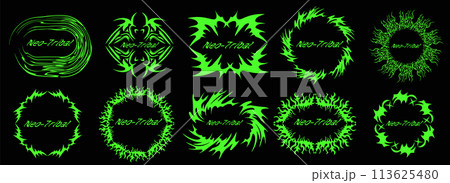 Neo Tribal frame set. Cyber sigilism elements, gothic y2k sharp spikes element. Vector illustration 113625480