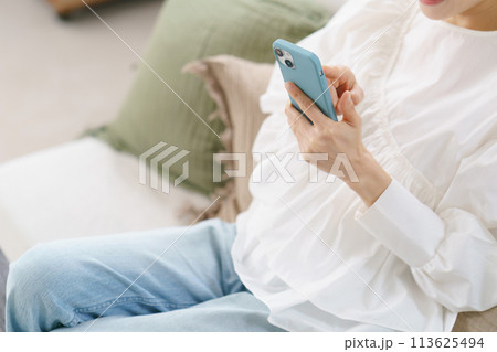 スマホを見るミドル女性 スマホを見るミドル女性 113625494