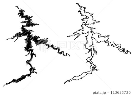 Lake Seminoe Reservoir (United States of America, North America, us, usa, Wyoming) map vector illustration, scribble sketch Seminoe Dam map 113625720